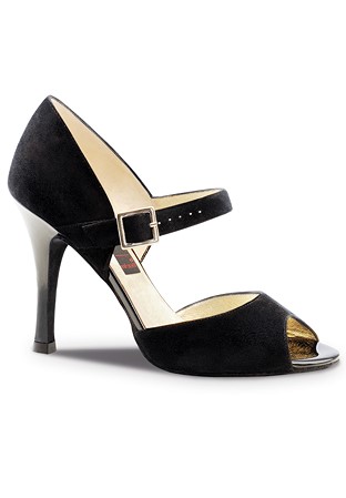 Nueva Epoca Maite Social Dance Shoes-Black Suede / Black Patent