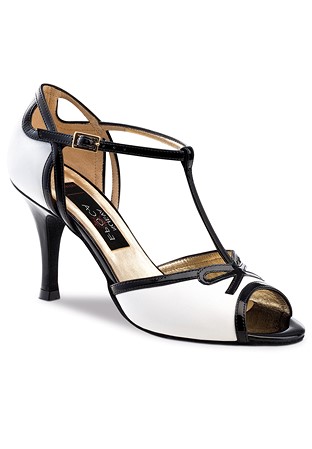 Nueva Epoca Paloma Social Dance Shoes-White Nappa / Black Patent