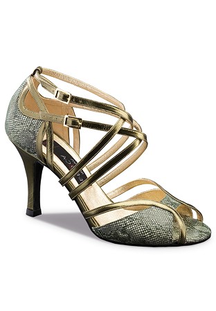 Nueva Epoca Penelope Dance Shoes-Gold Nappa / Olive Print