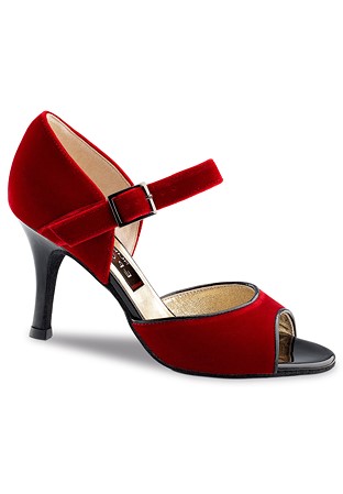 Nueva Epoca Romy Social Dance Shoes-Red Veluto / Black Patent
