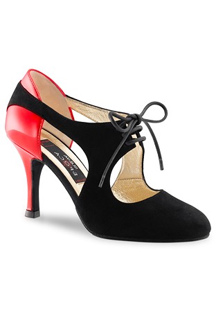 Nueva Epoca Talia Women Social Shoes-Black Suede / Red Patent
