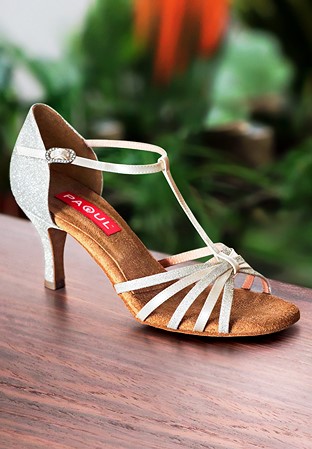 Paoul 108 T-Bar Latin Dance Shoes-Blush Satin/Glitter