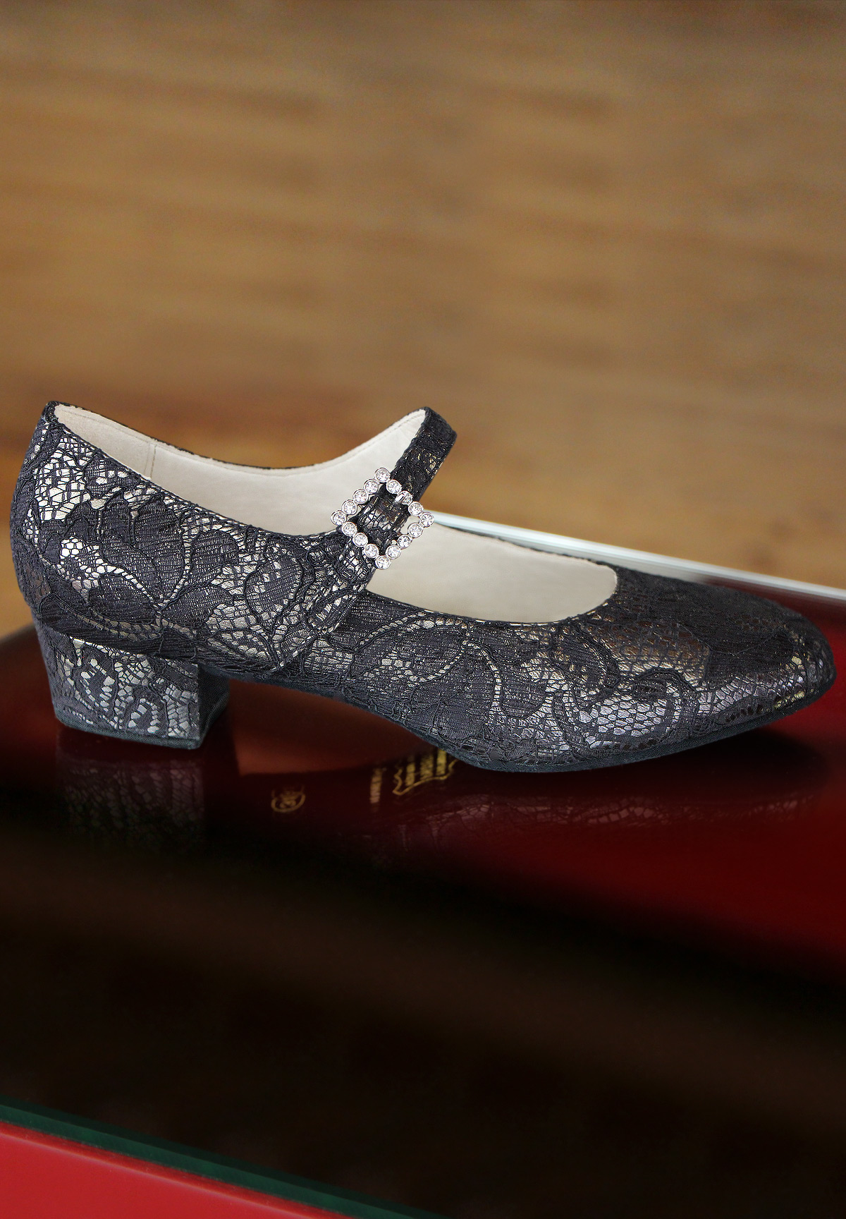 Paoul 11F Women Dance Shoes-Pewter/Black Lace