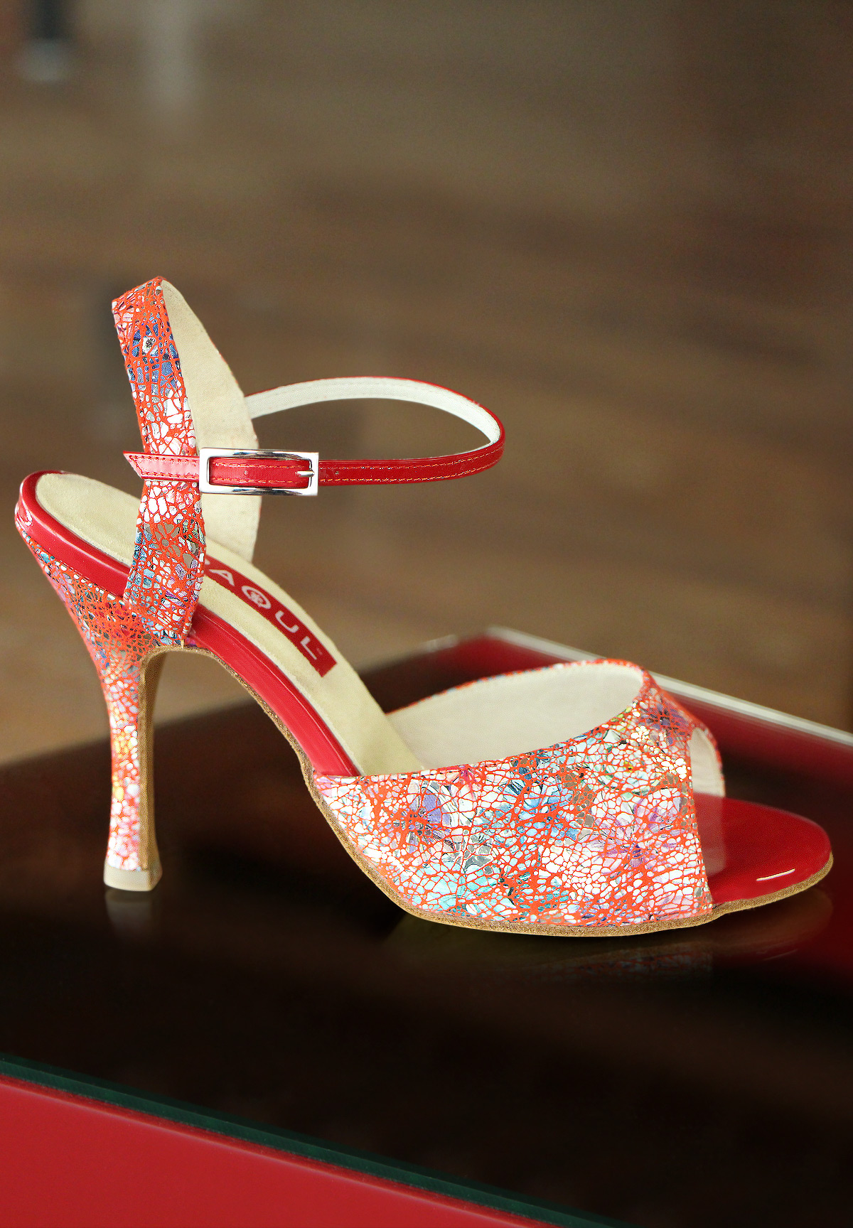 Paoul 132/692 Dance Sandal-Red Ribes Suede / Coral Patent