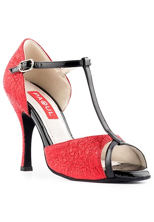 Paoul 157 Dance Sandal-Red Ferrer Nappa/Black Patent