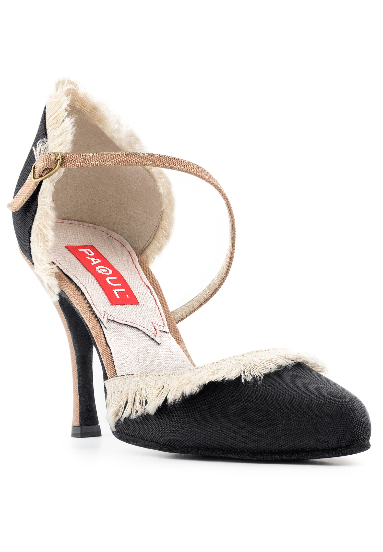 Paoul 602 Dancing Shoes-Black & Nude Galaxy Cloth/Linen & Cotton Borders