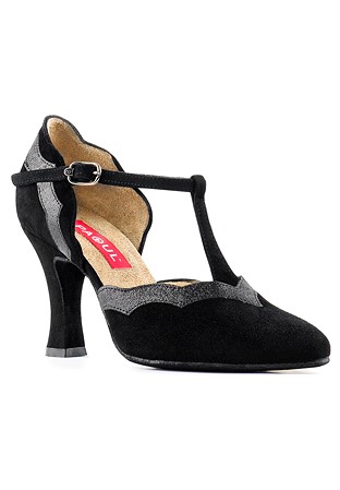 Paoul 629 T-Bar Charleston Shoes-Black Suede/Black Sl08
