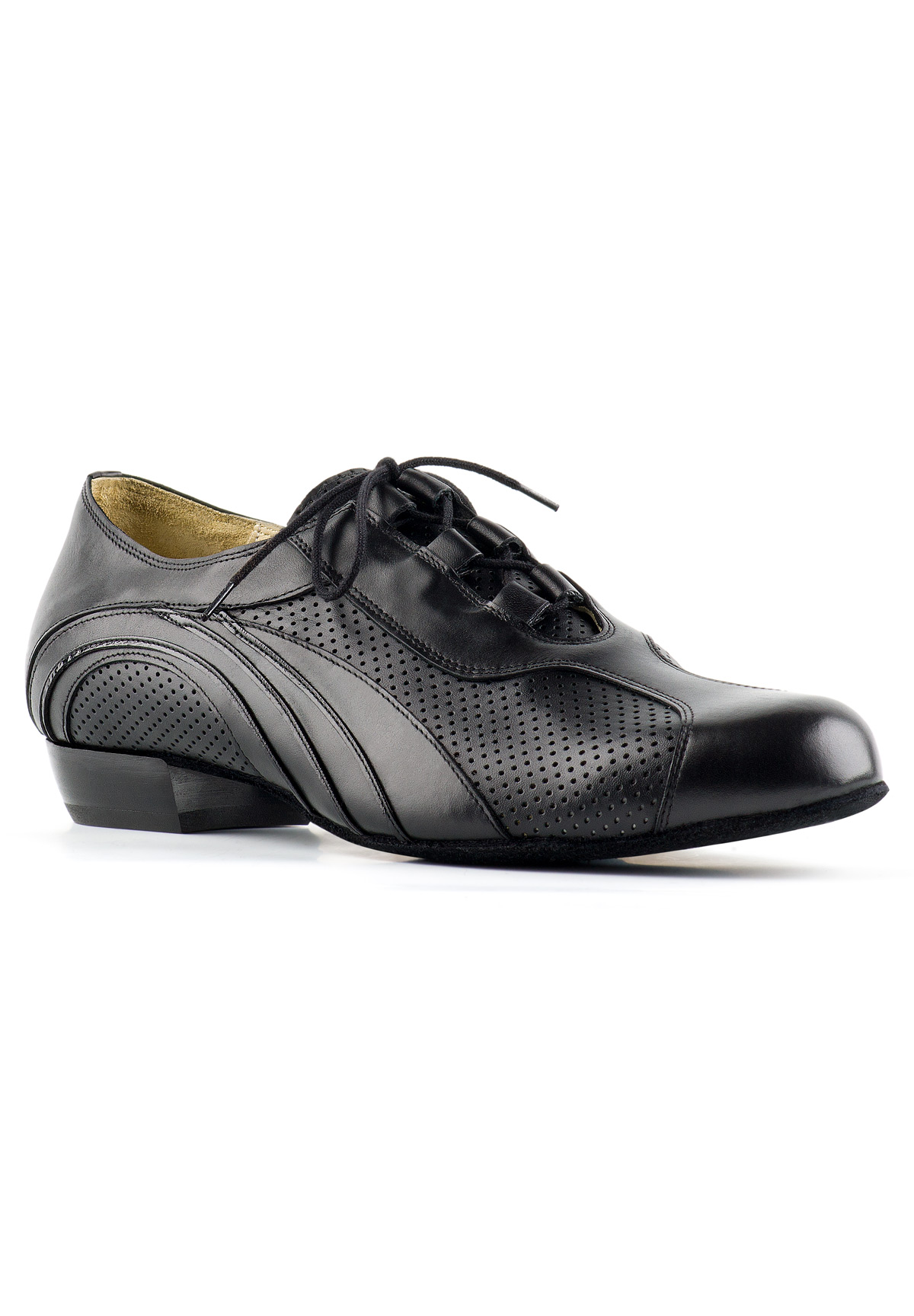 Paoul 6514 Perforated Shoes-Black Leather/Black Open-work Leather