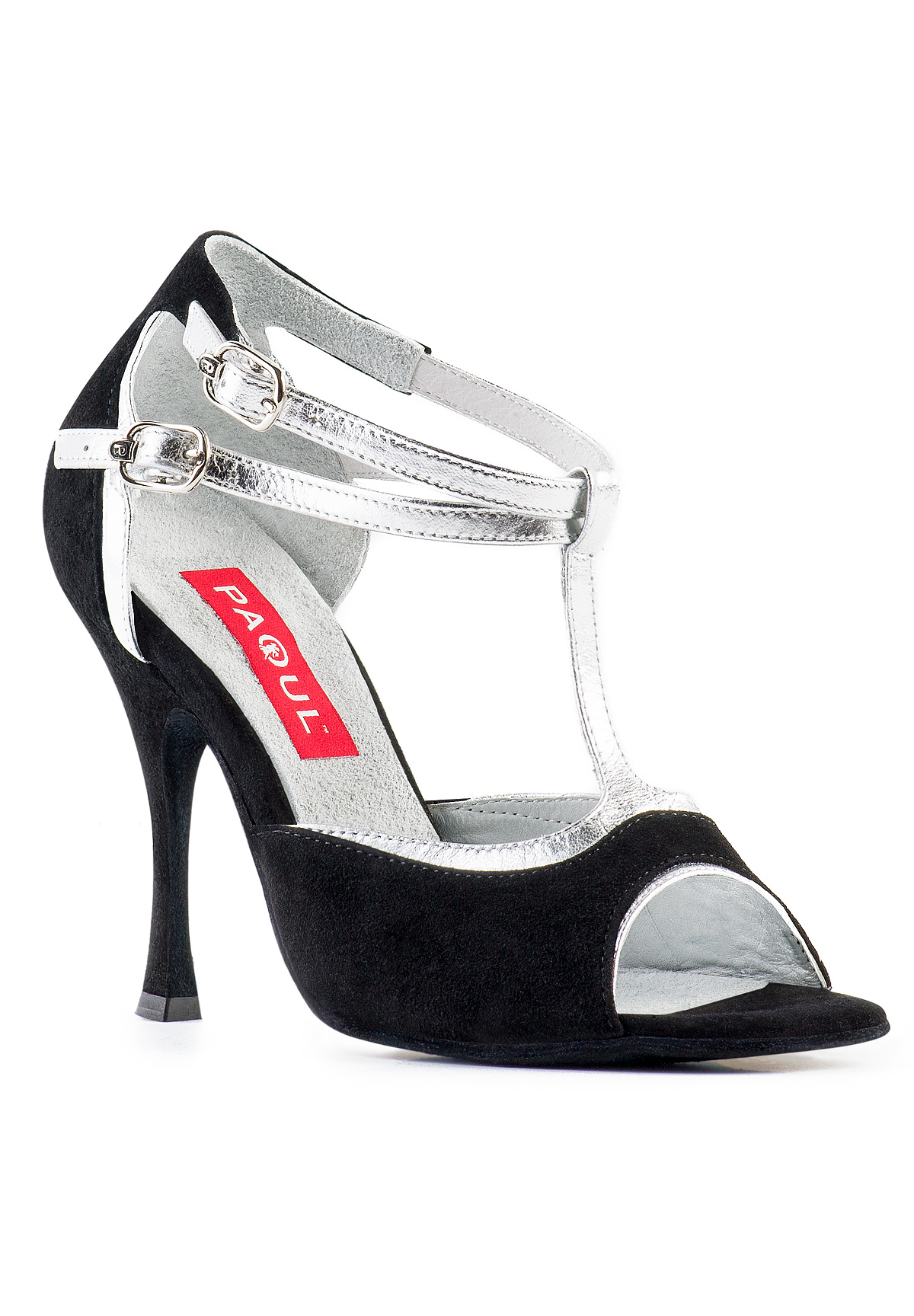 Paoul 652 Open Toe Sandal-Black Suede/Silver Kid