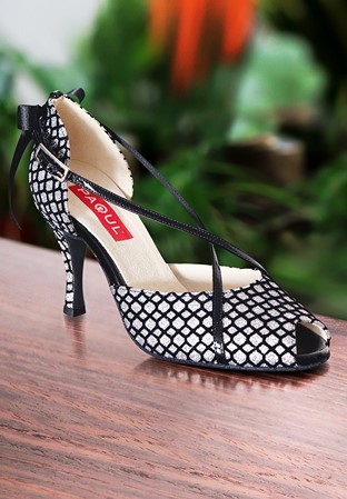Paoul 668 Ladies Social Dance Shoes-Black/Silver Velour