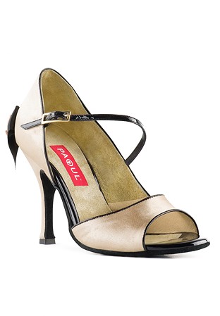 Paoul 674 Dance Shoes-Nude Satin/Black Patent