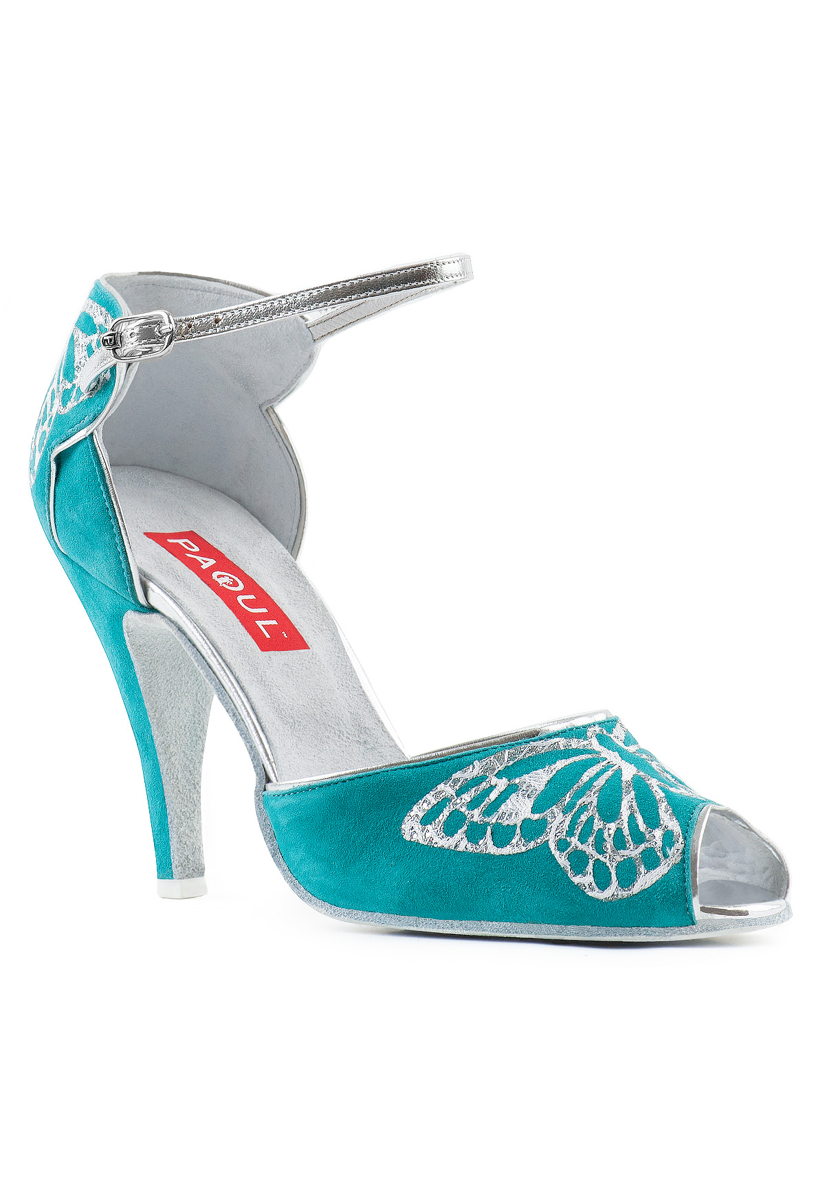 Paoul 676 Charleston Shoes-Aquamarine Suede/Silver Kid