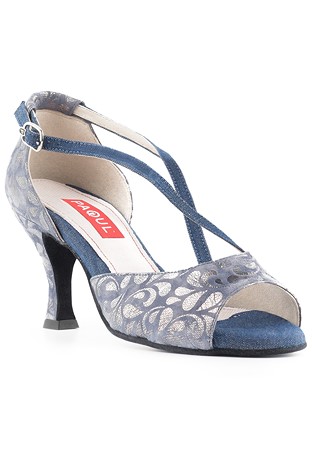 Paoul 695 Charleston Shoes-Blue Damasco Printed Suede/Jeans Printed Cloth