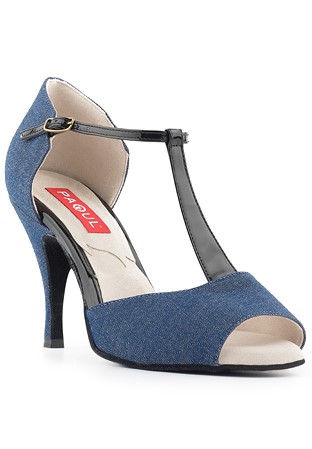 Paoul 699 Dance Sandal-Jeans Printed Cloth/Black Patent