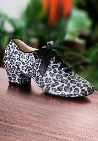 Paoul 808 Ladies Split Sole Practice Shoes-Blue Leopard Glitter