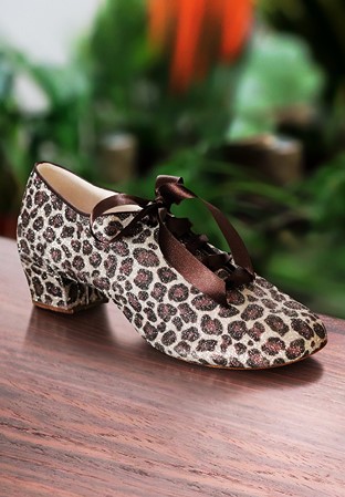 Paoul 808 Ladies Split Sole Practice Shoes-Brown Leopard Glitter