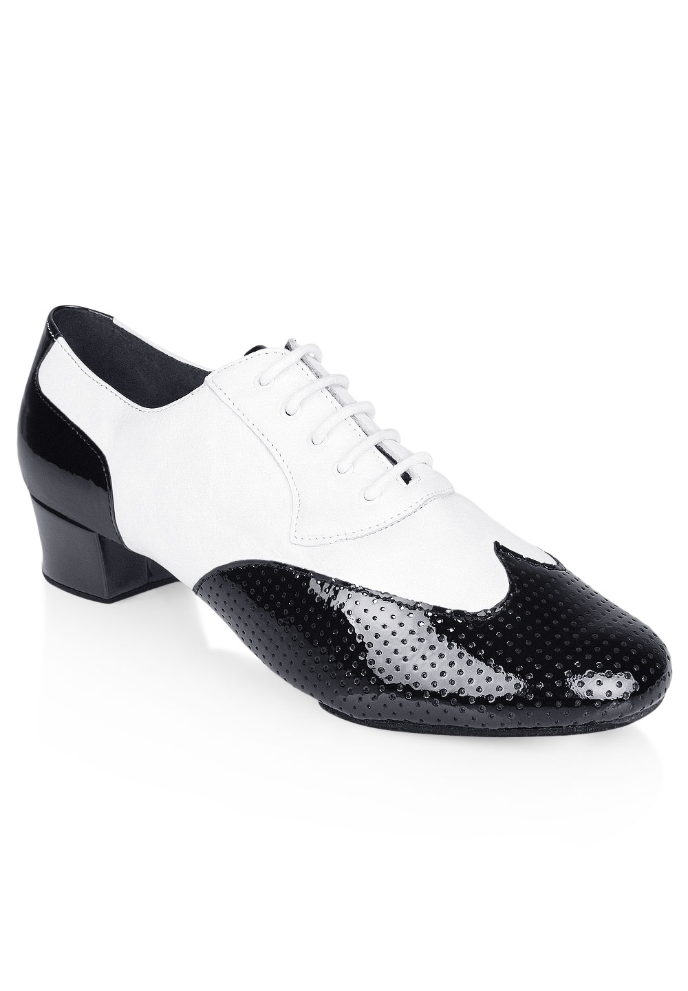 Ray Rose Adolfo Mens Latin Shoes 318-Black Patent/White Leather