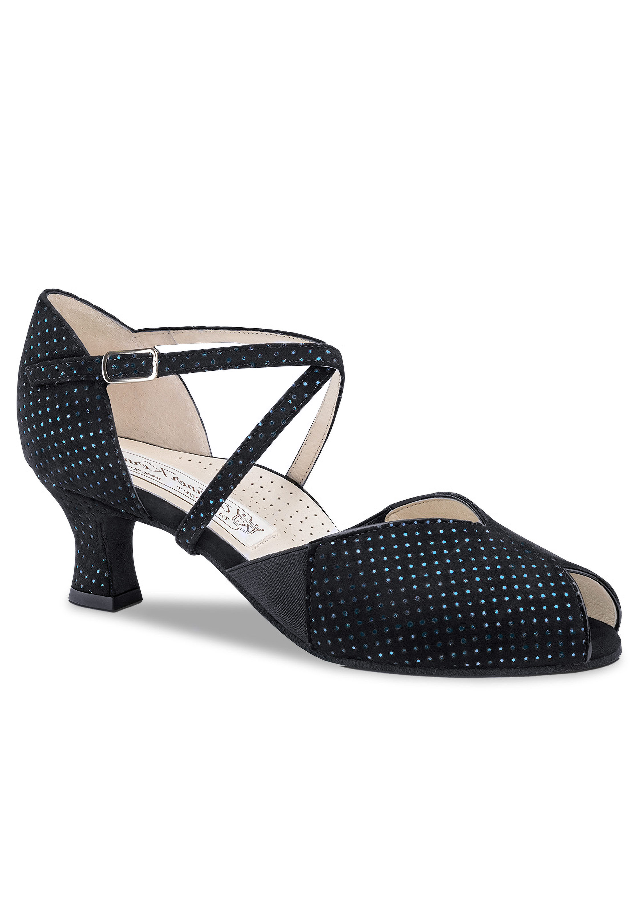 Werner Kern	Harriet Ladies Social Shoes-Black-Blue Brocade