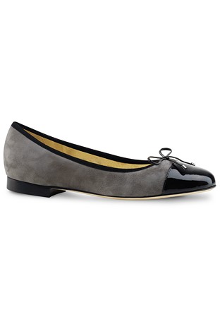 Werner Kern Mila Ballet Flat-Grey Suede/Black Patent