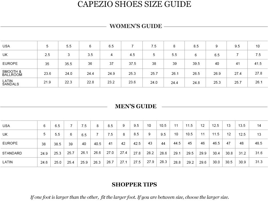 international dance shoes size chart