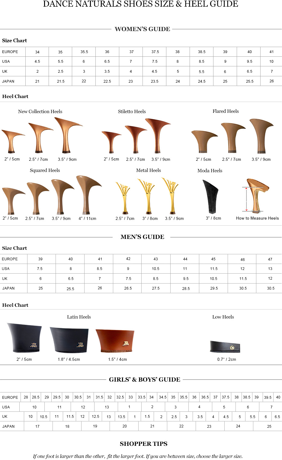 Dance Naturals Shoes Size Chart