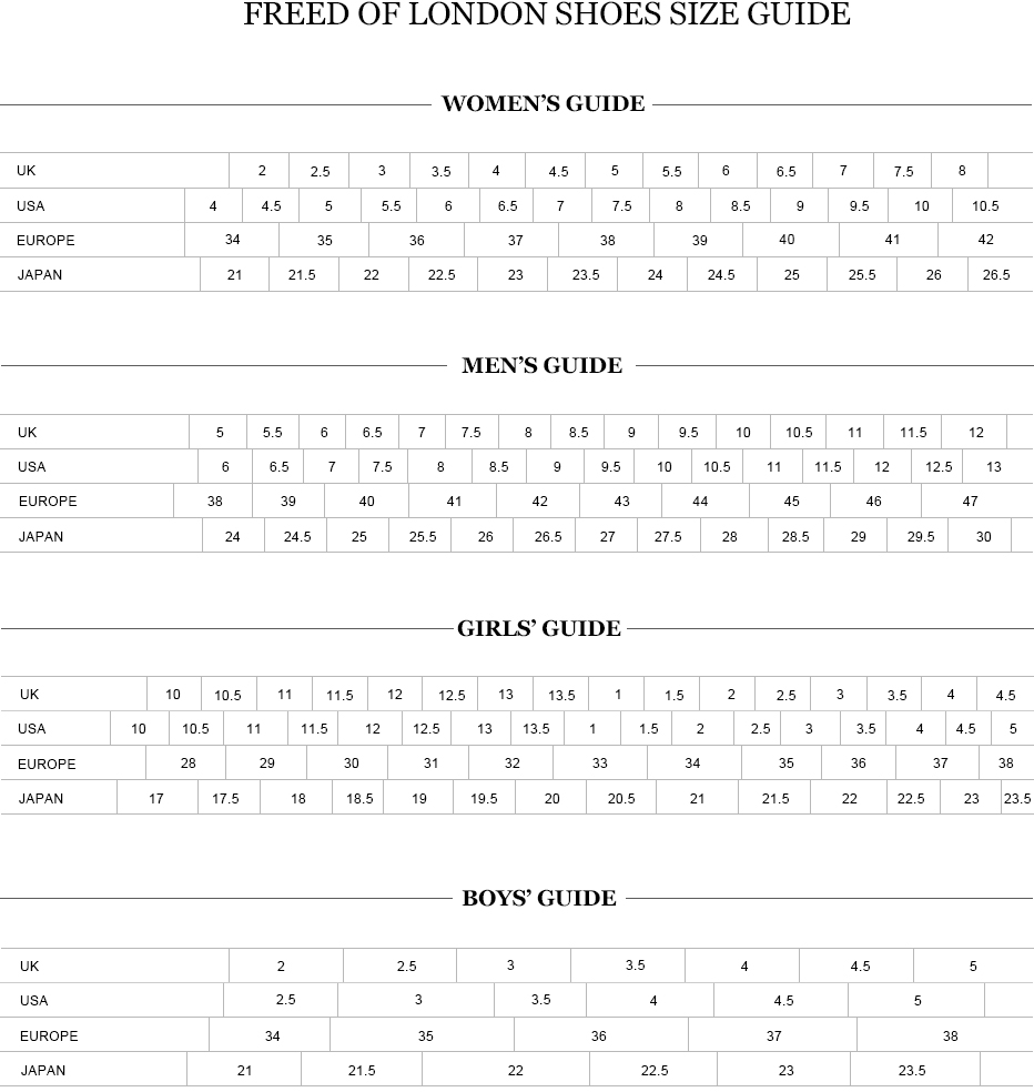 London Size Chart