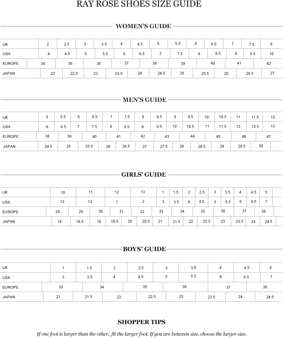 American Rose Size Chart