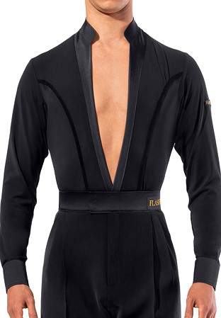 Flashdance Mens Latin Shirt 1113-Black Crepe/Black Net