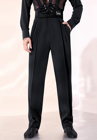 Sasuel Mens Latin Trousers Extra High Waist w/ Velvet Corset-Black