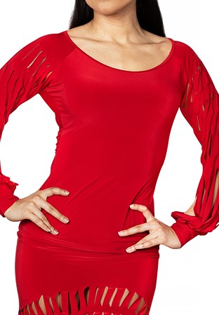 Dance America T2415 - Top w/ Band Cut Sleeves-Red