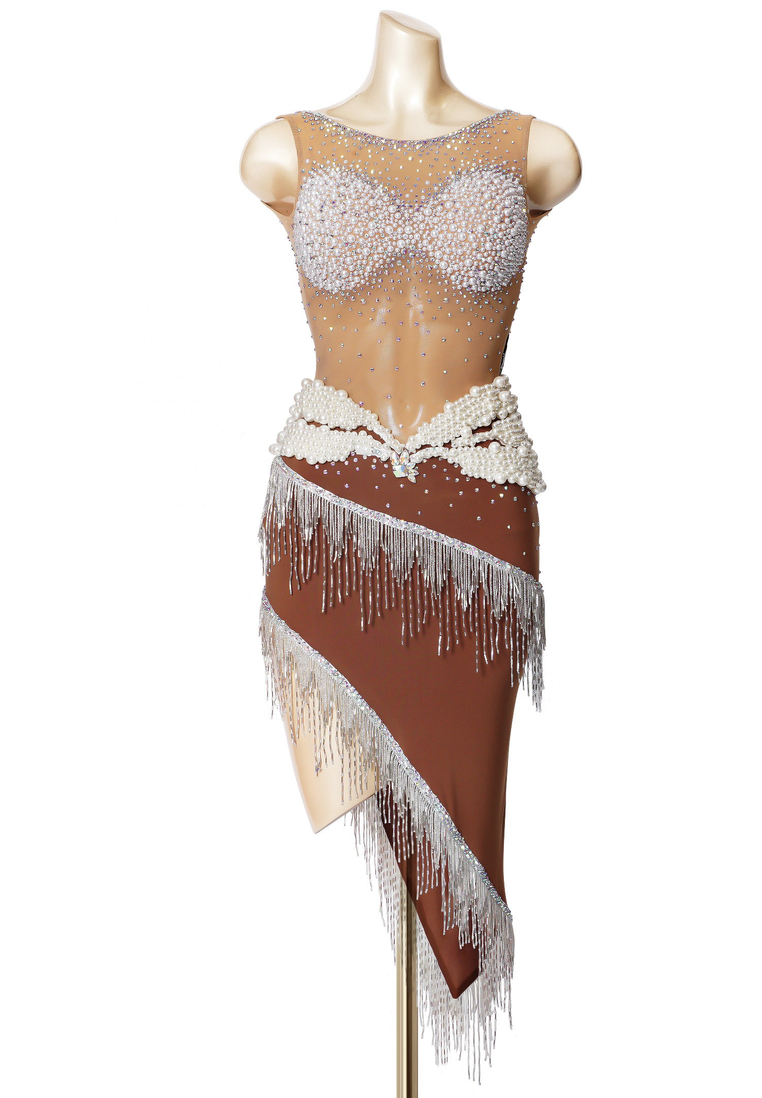 Asymmetric Pearl Waist Latin Dress PC-WL19004