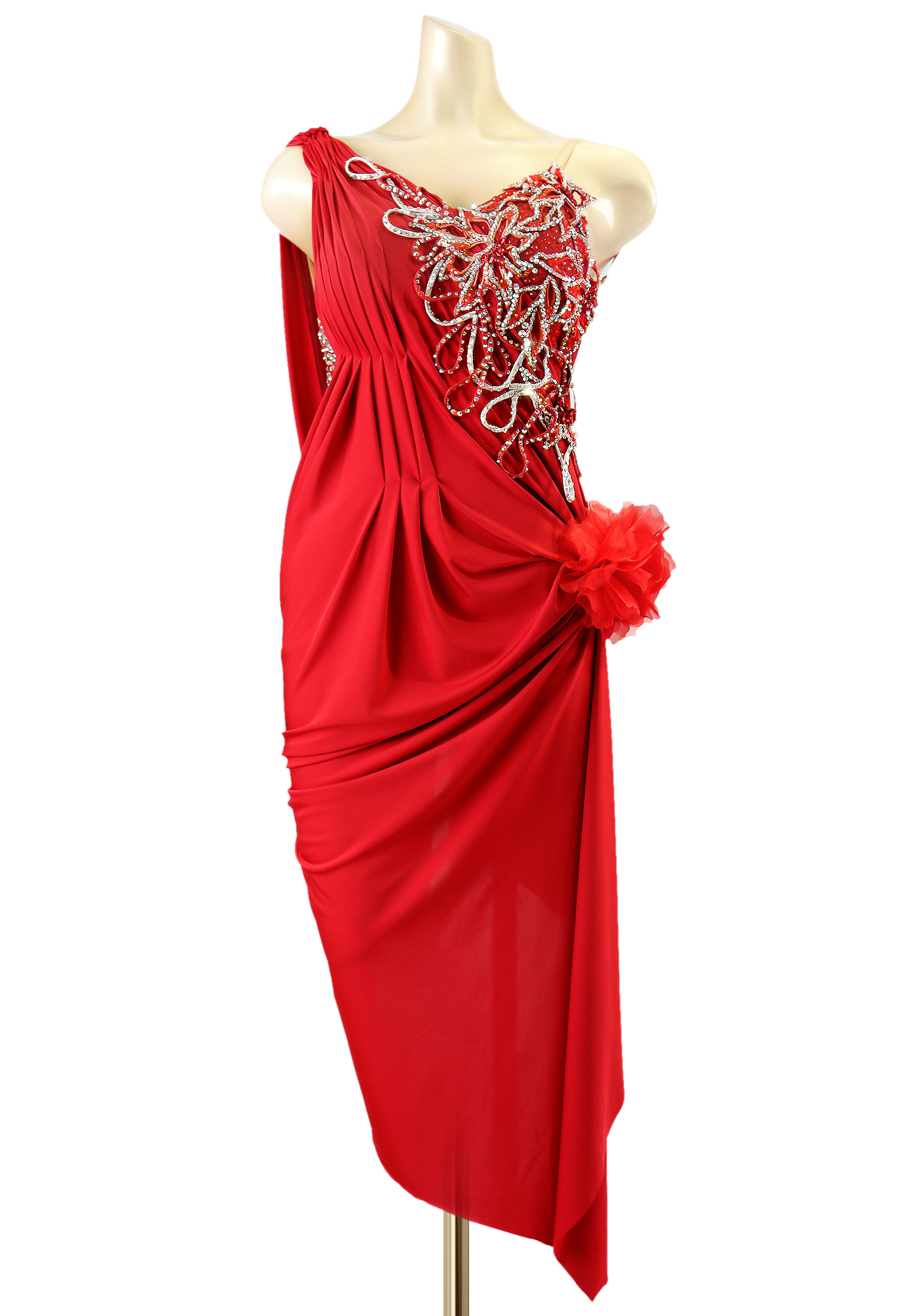 Asymmetric Pleated Draped Latin Dance Dress PC-WL18023