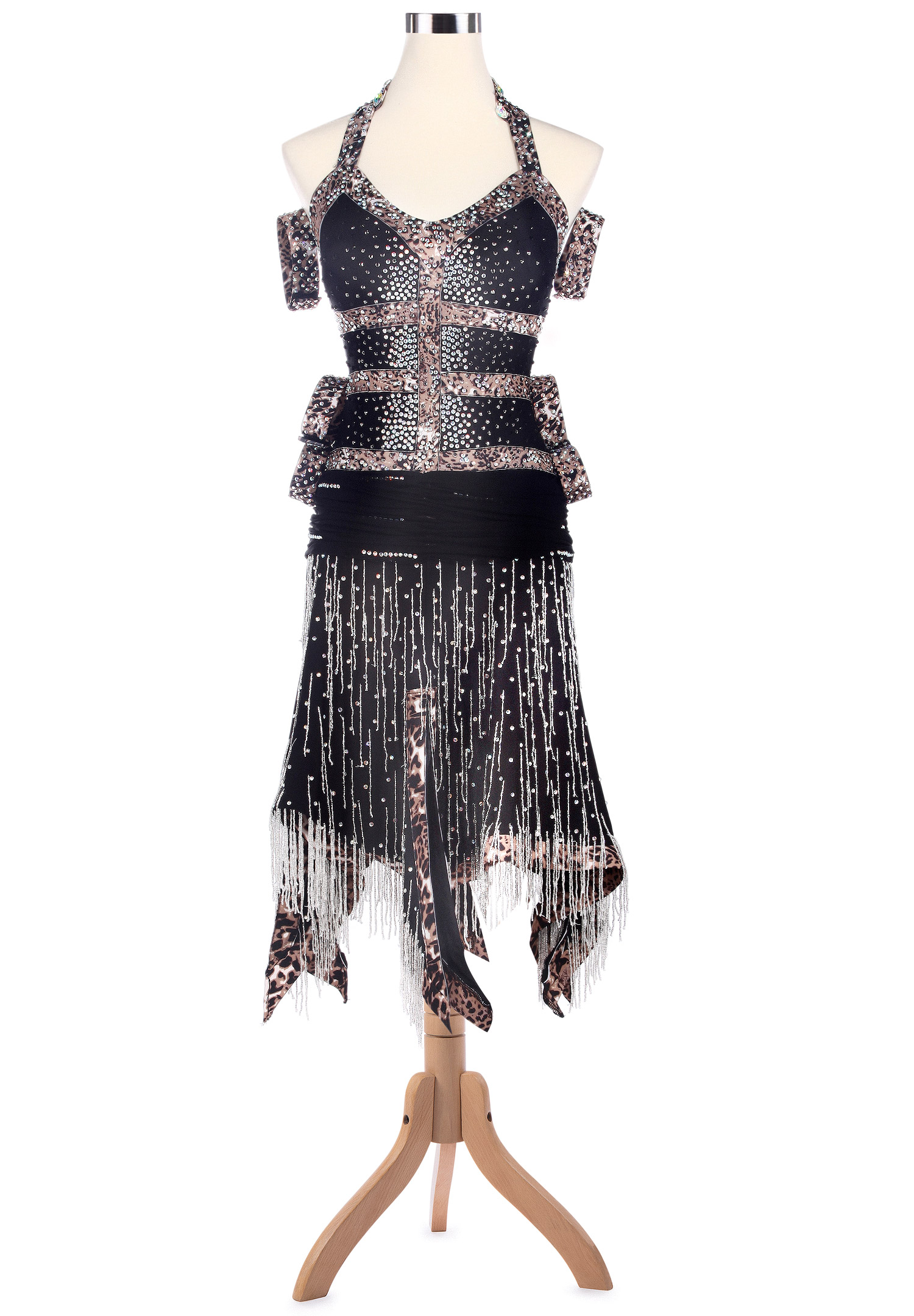 Bold Handkerchief Hem Beaded Fringe Latin Competition Dress VN-L5209