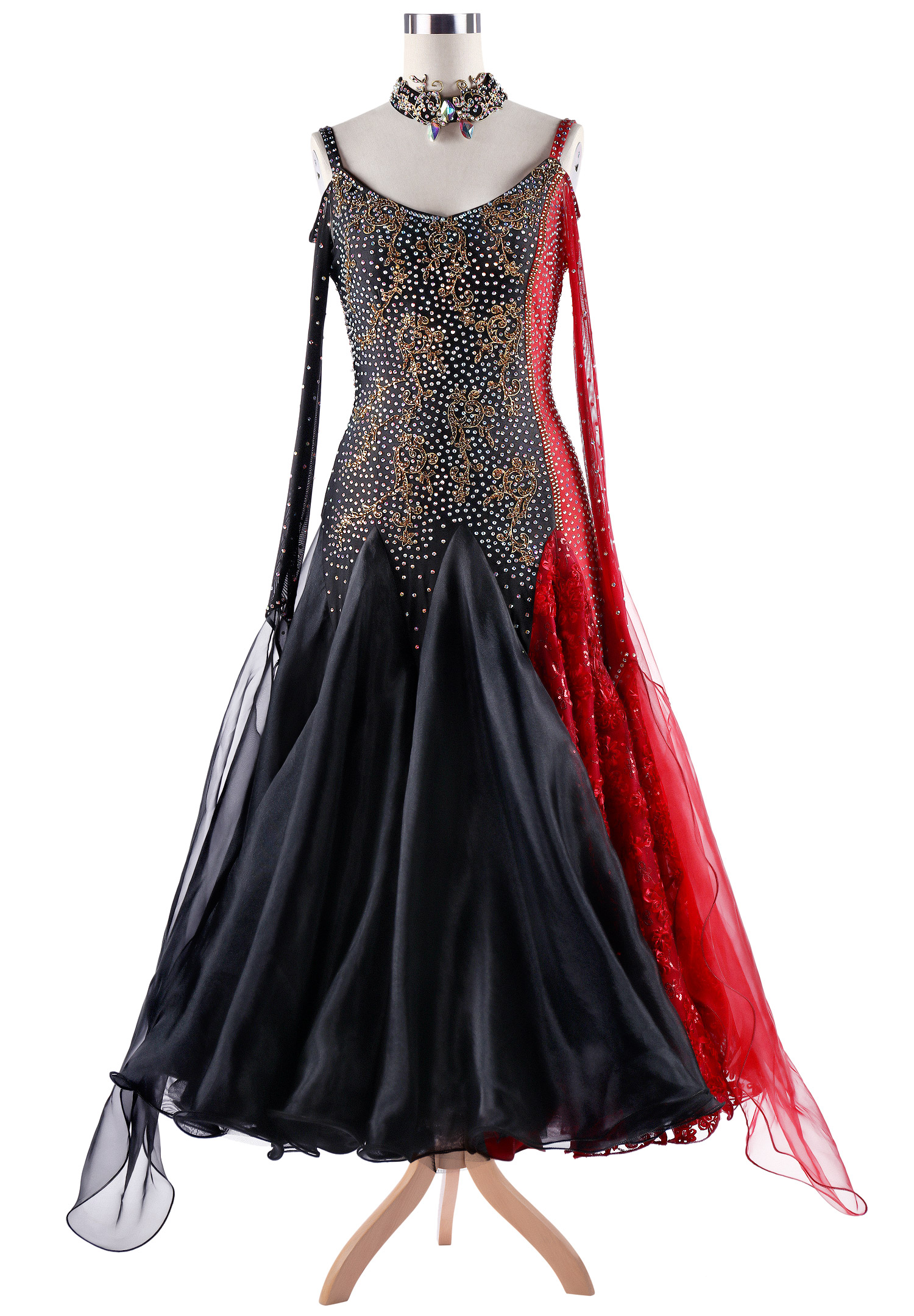 Contrast Brilliance Puffy Ballroom Dance Competition Dress VN-A5268
