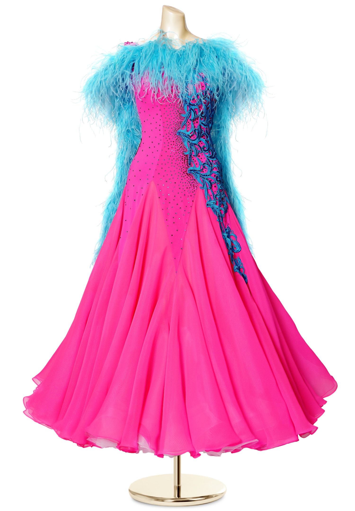 Crystal Boa Applique Ballroom Dance Gown PC-WB19002