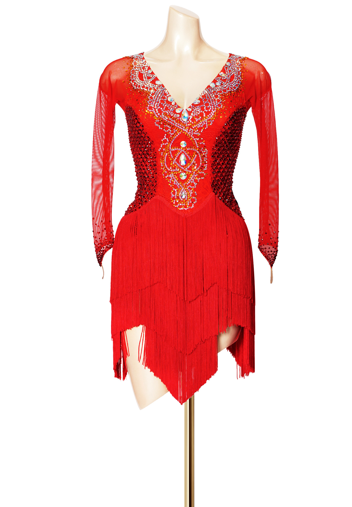 Crystal Fringe Panel Latin Dance Gown PC-WL19003