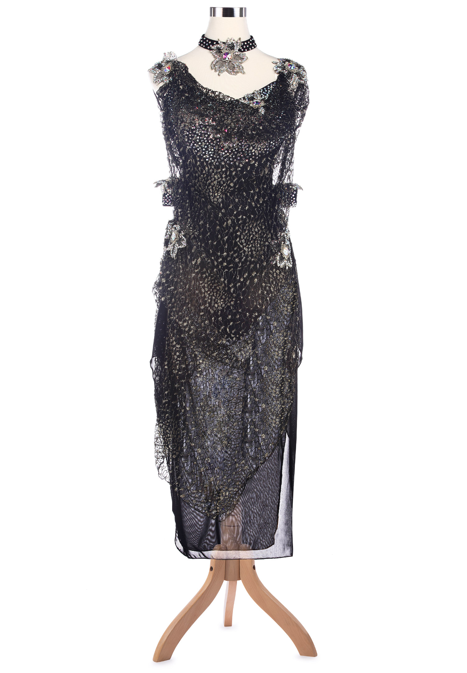 Crystal Petal Accented Cascading Ruffle Latin Rhythm Dress VN-L5211