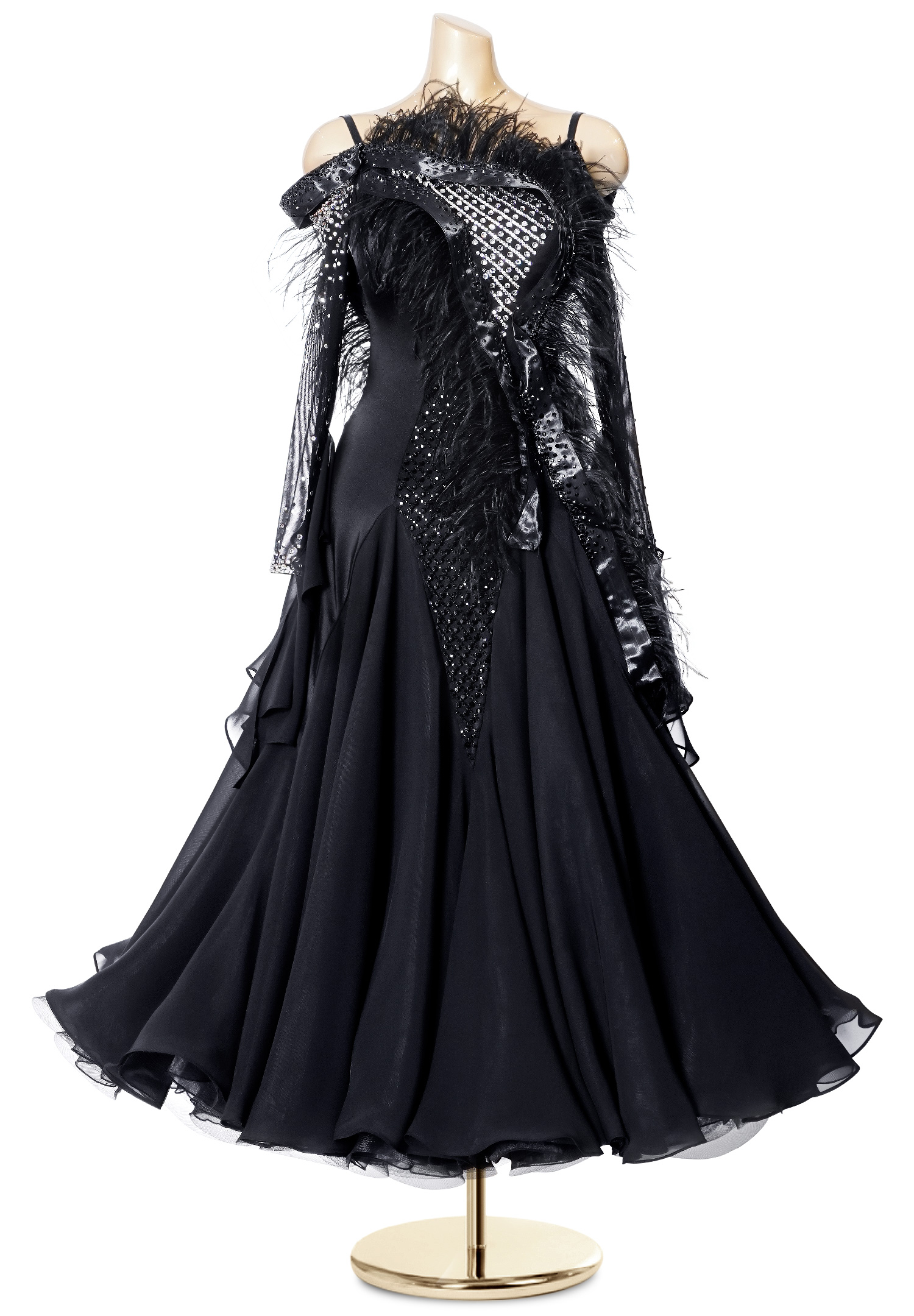 Crystal Ribbon Feathered Ballroom Gown PC-WB19039