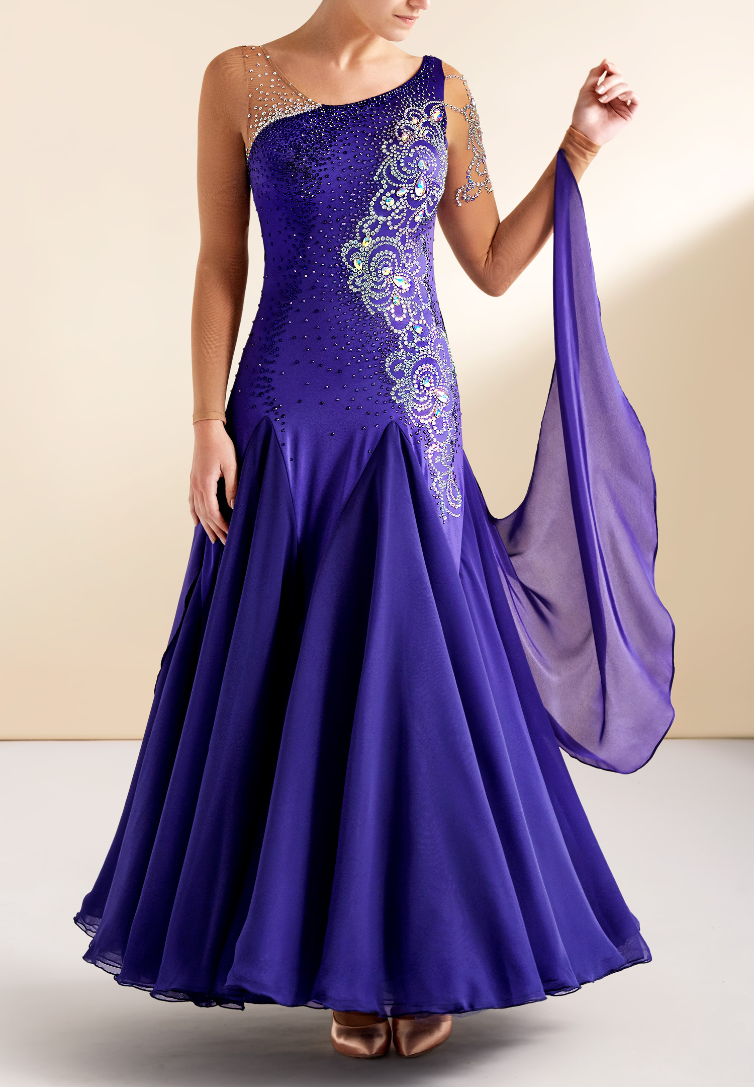 Crystallized Single Shoulder Ballroom Smooth Gown PC-BBP-005
