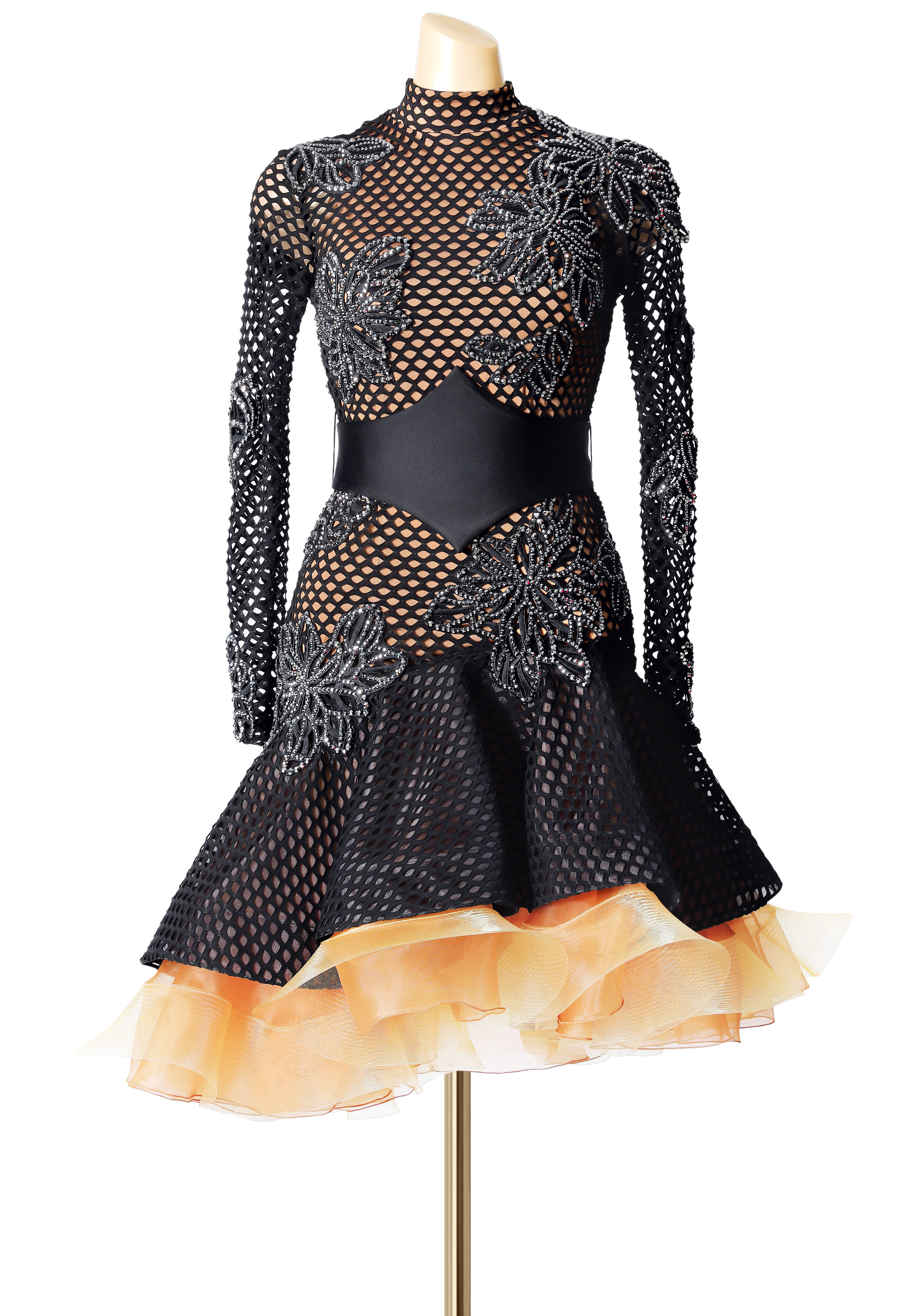 Crystallized Wide Mesh Latin Dance Gown PC-WL19031