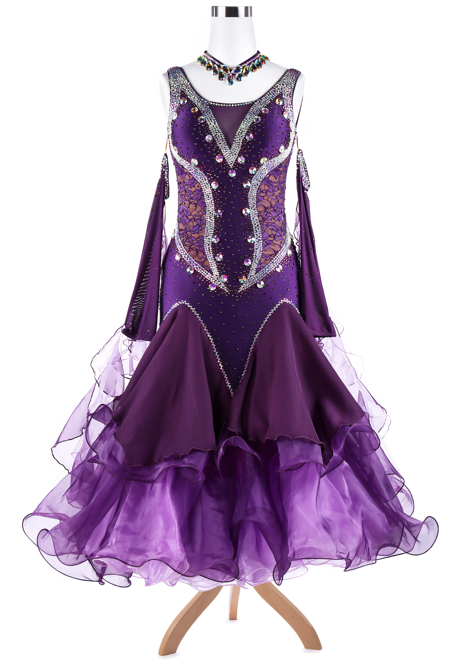 Curvy Sparkle Lace Inset Ballroom Competition Dress VN-A5274