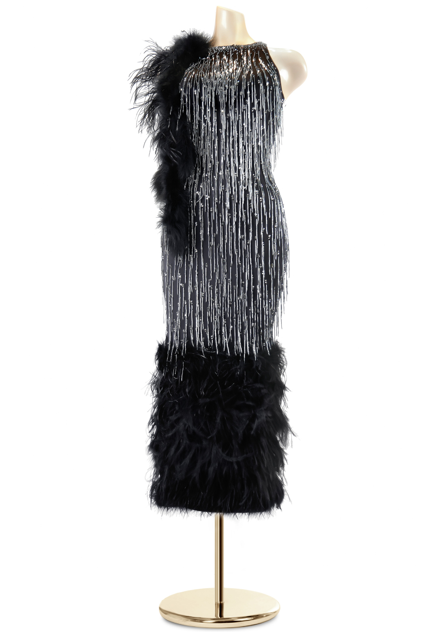 Dramatic Contrast Feathered Latin Dress PC-WL18025