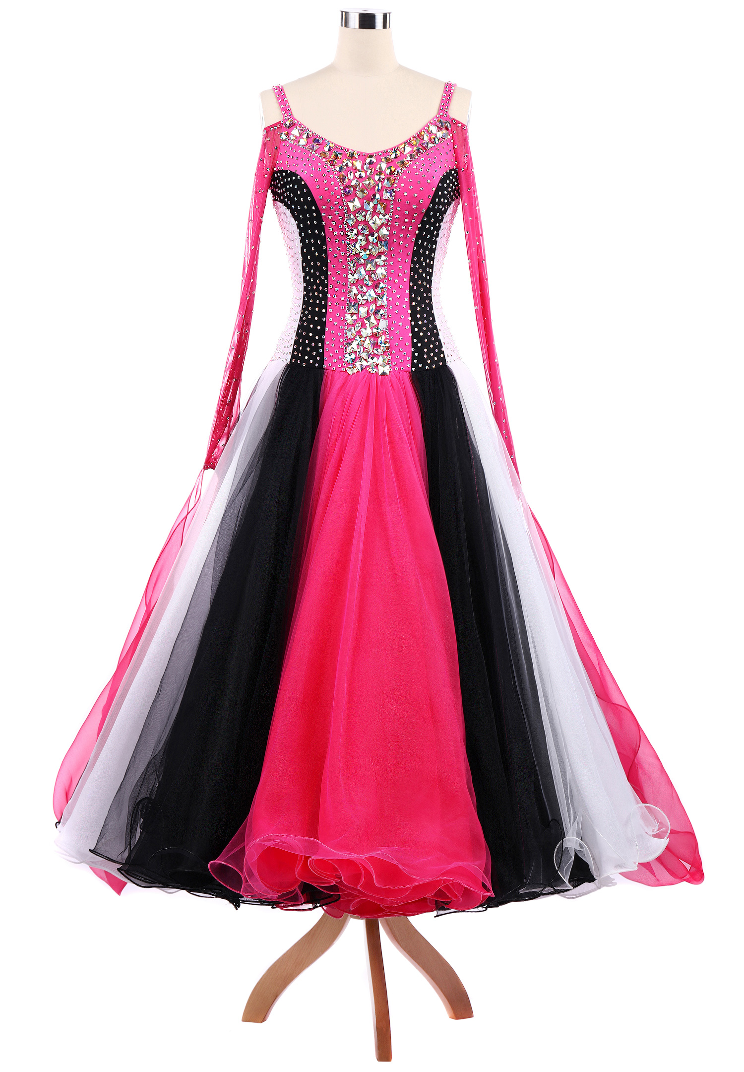 Dramatic Shine Tricolor Ballroom Dance Competition Dress VN-A5221