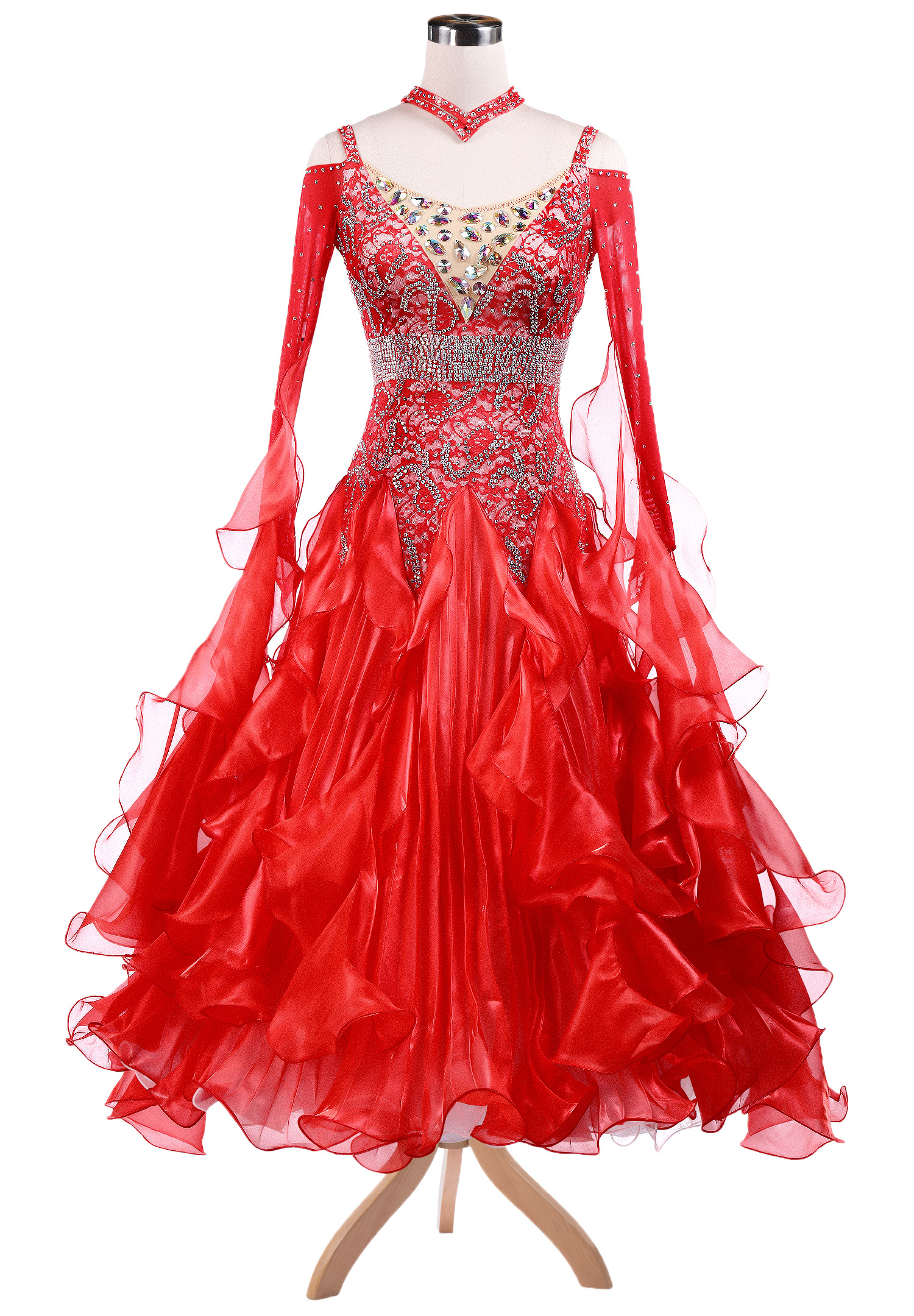 Empire Sparkle Lace Letters Ballroom Dance Competition Dress VN-A5228