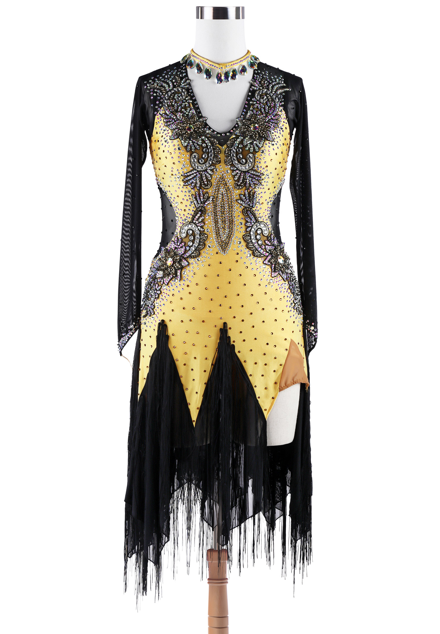 Floral Applique Handkercief Hem Fringed Latin Rhythm Dress VN-L5245