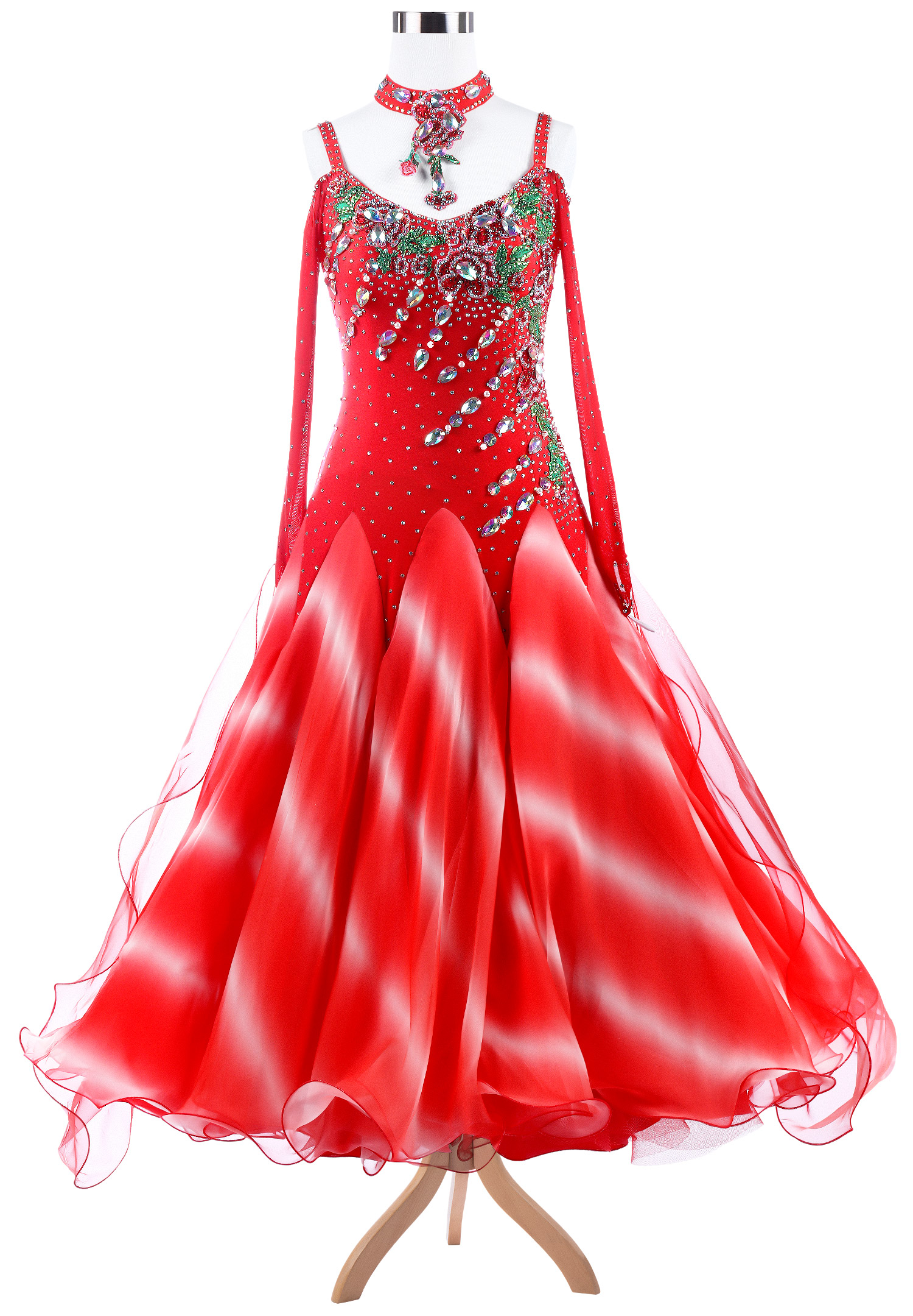 Floral Embroidery Bi-color Goget Ballroom Competition Dress VN-A5286