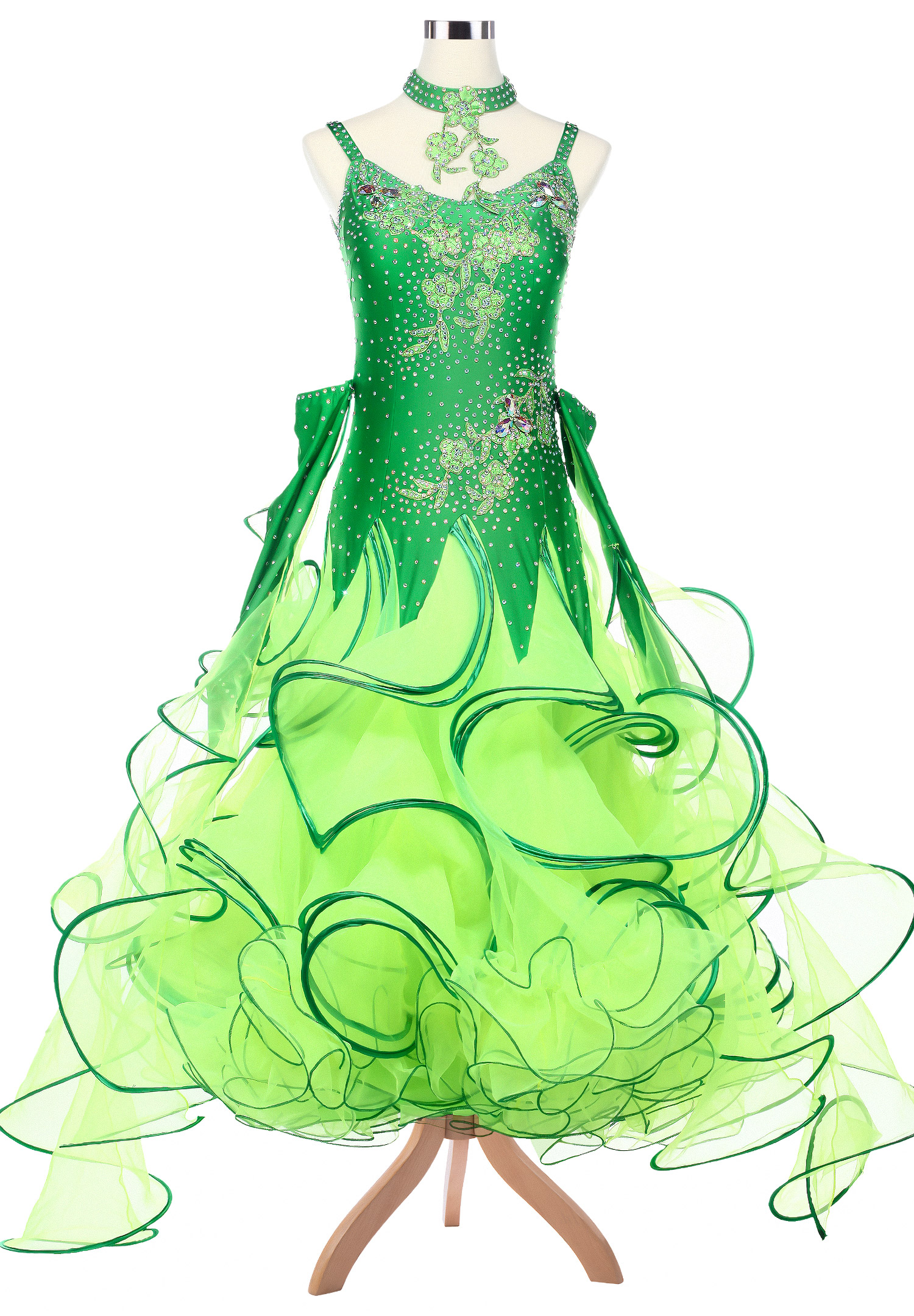 Floral Patchwork Embroidery Curled Ballroom Dance Competition Dress VN-A5133