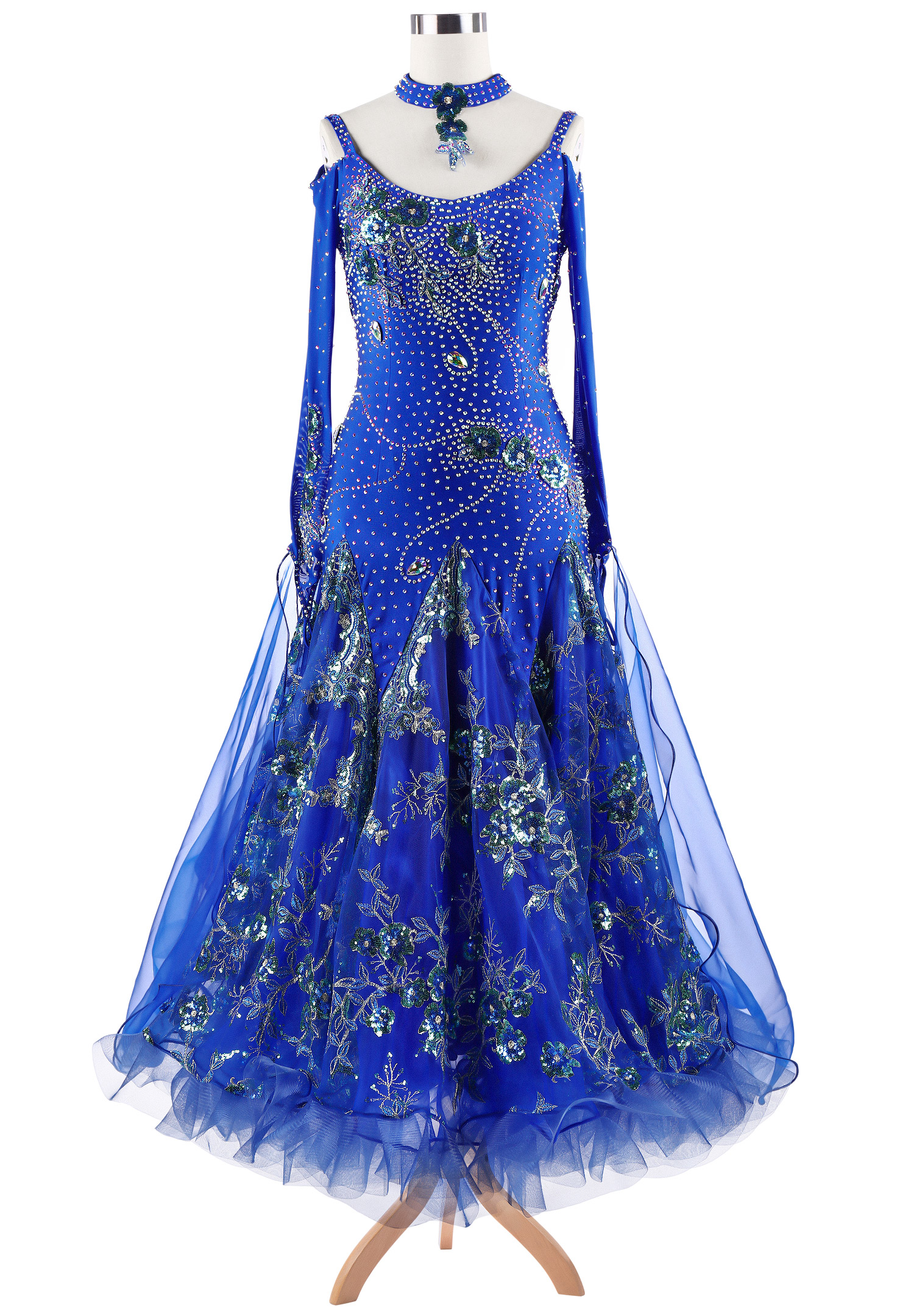 Floral Saprkle Embroidery Ballroom Dance Competition Dress VN-A5263