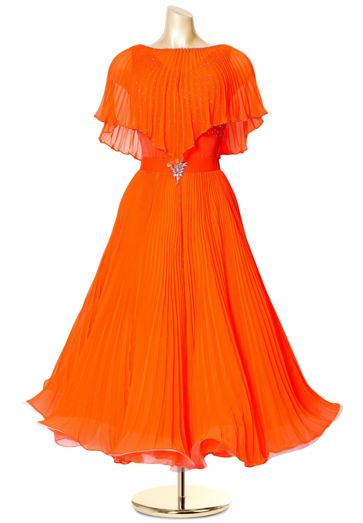 Flowy Pleated Cape Ballroom Performance Gown PC-WB19010