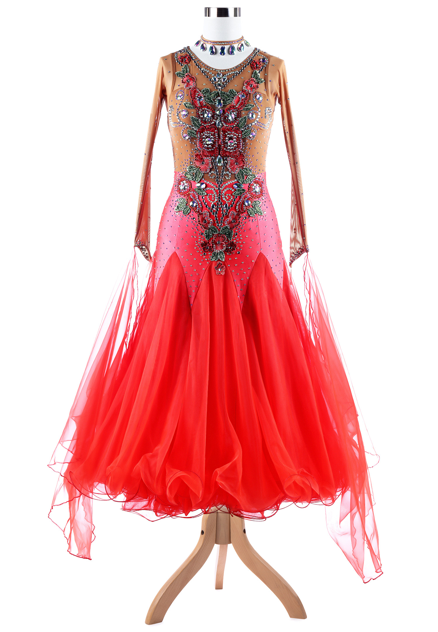 Full Length Crystal Rose Ballroom Dress VN-A5349